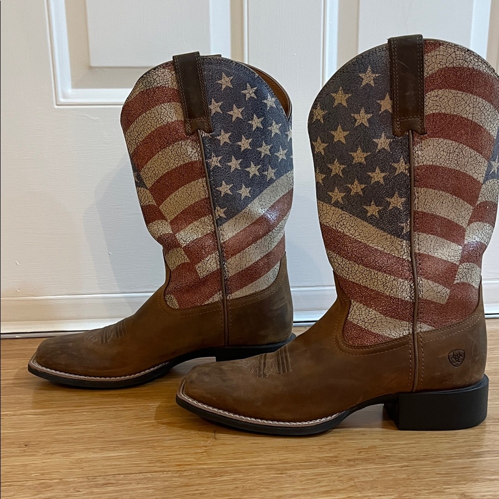 Ariat Women's Western Flag Heeled Boots - Brown/Red/Blue - Picture 3 of 5